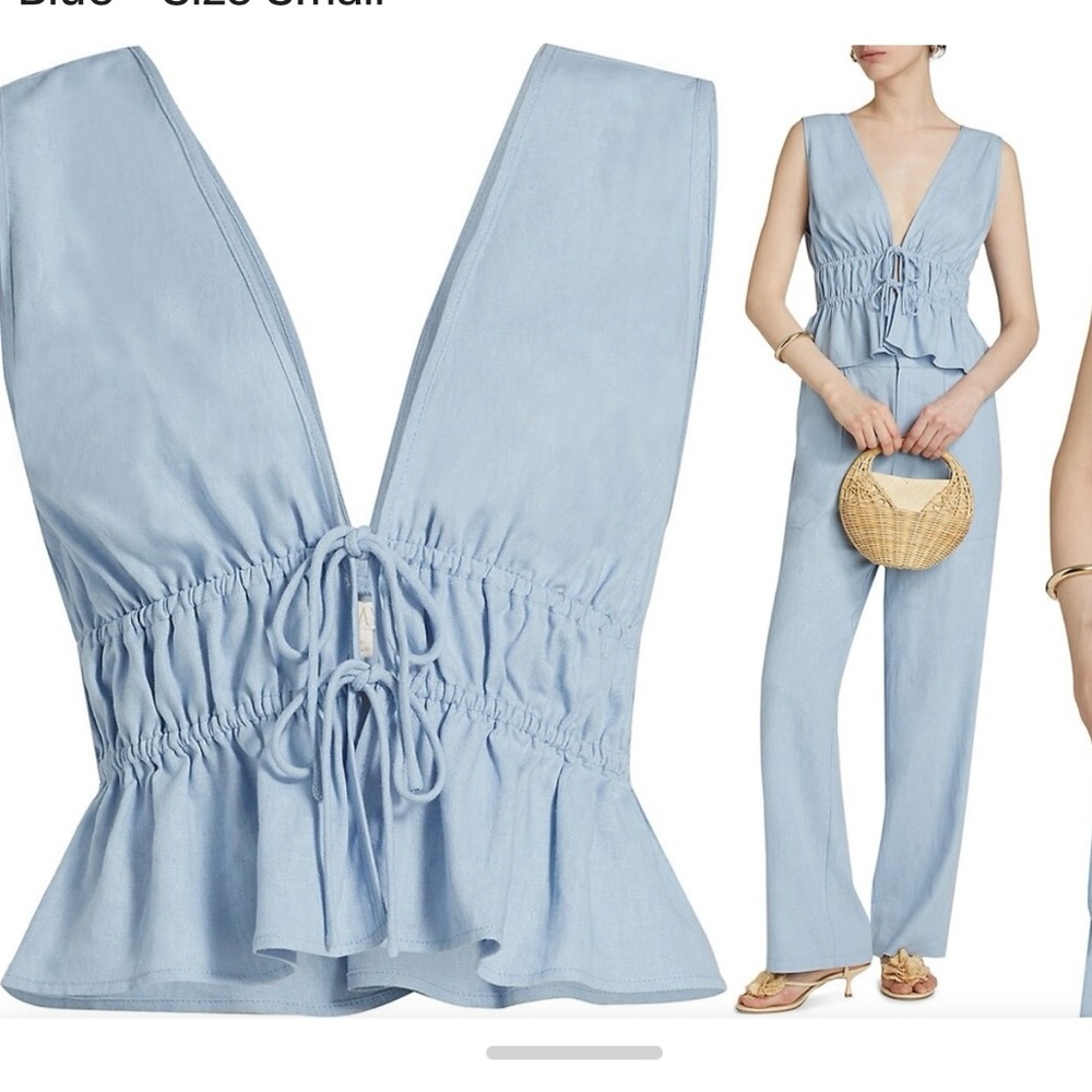 Wayf Set: Nadine Tie-Front Top Dusty Blue + Daylight wide leg pant